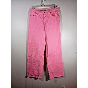Zara Boogie Neon Pink Womens Denim Wide Leg Hippie Barbie Acid Wash Jeans Size 8